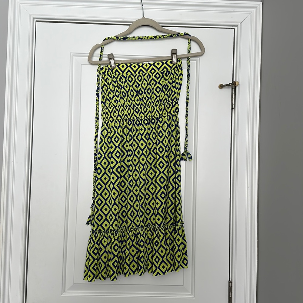 Indian Boutique One Size Neon Yellow and Blue Stretchy Strapless Beach Dress